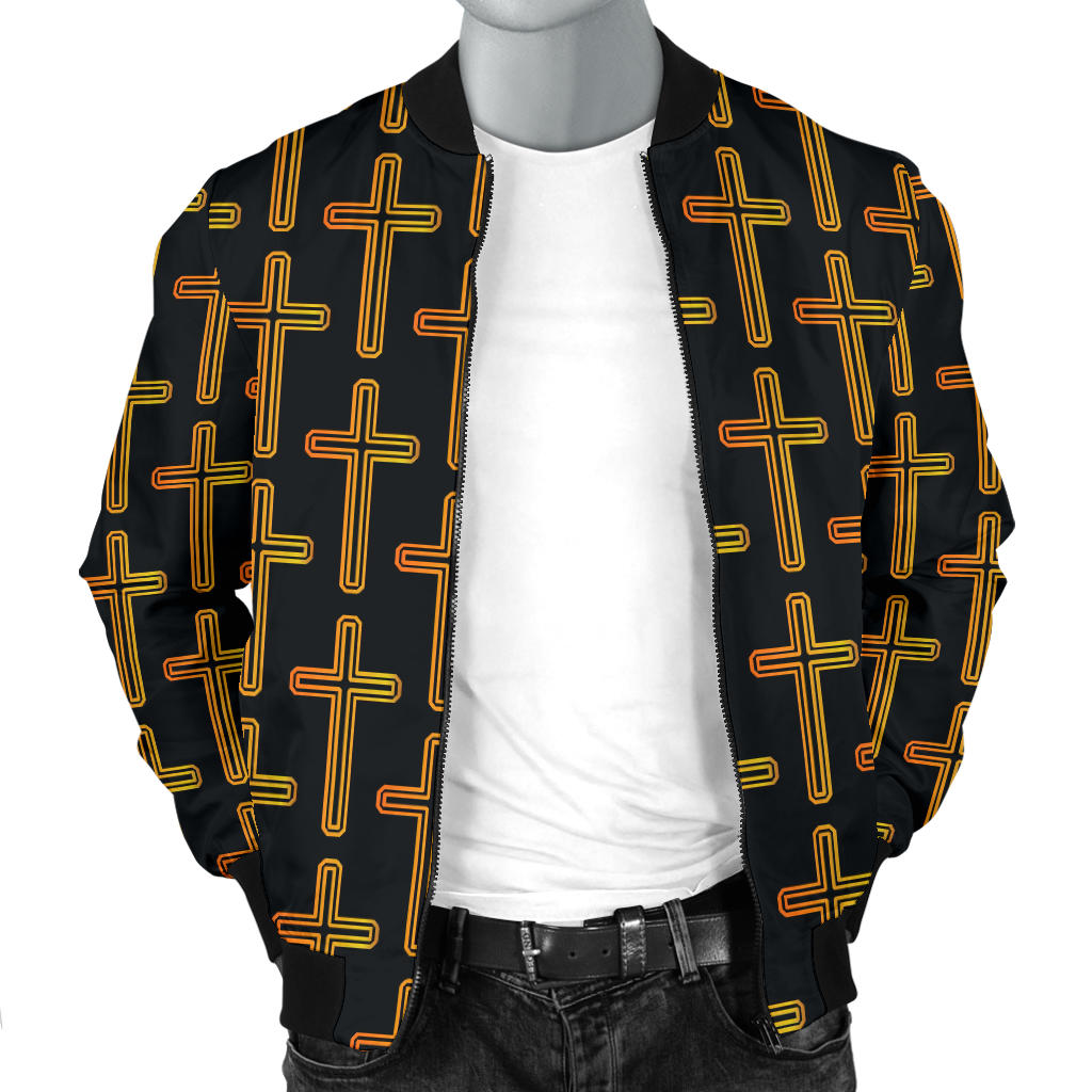 Cross Pattern Print Design 02 Men Bomber Jacket