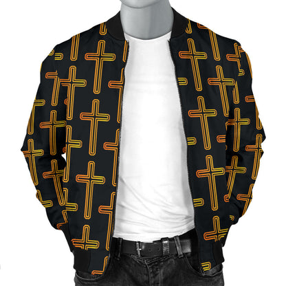 Cross Pattern Print Design 02 Men Bomber Jacket