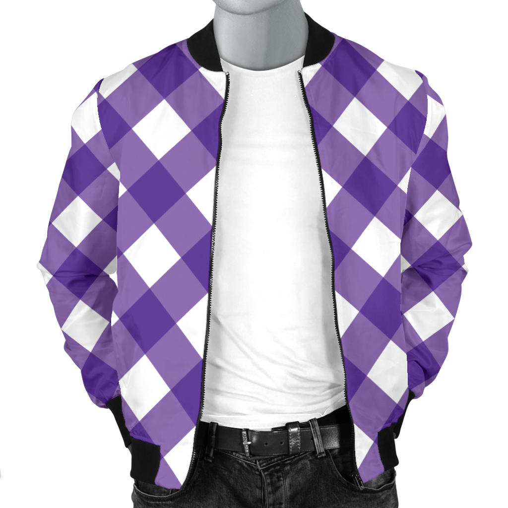 Gingham Purple Pattern Print Design 03 Men Bomber Jacket