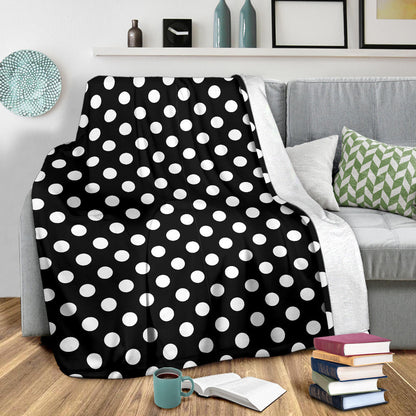 Polka Dot Black White Pattern Print Design 03 Premium Blanket
