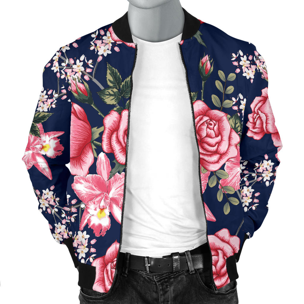 Rose Pattern Print Design A05 Men Bomber Jacket