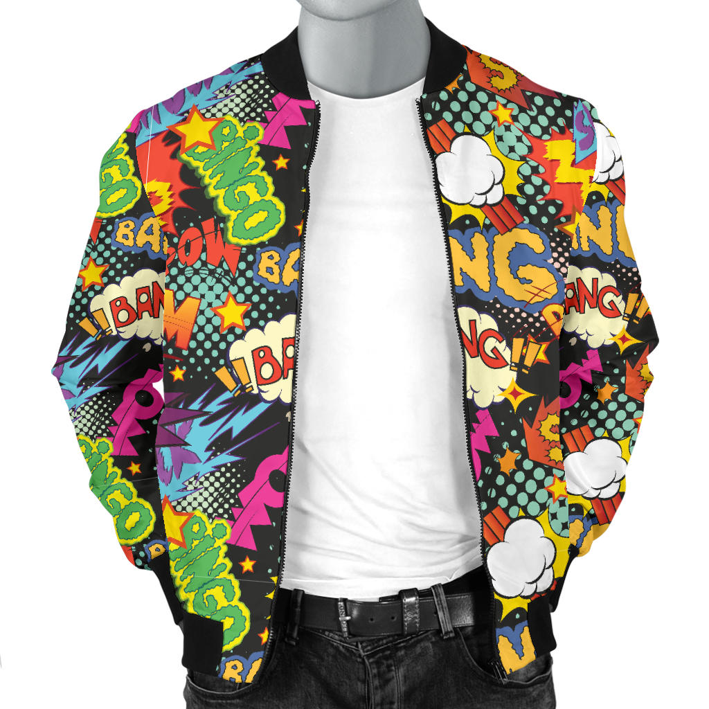 Comic Book Pattern Print Design 01 Men Bomber Jacket