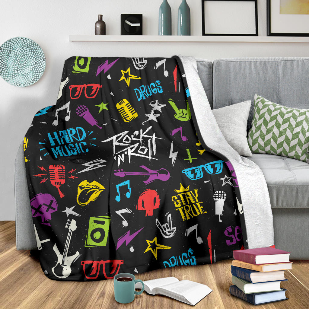 Rock and Roll Pattern Print Design A02 Premium Blanket