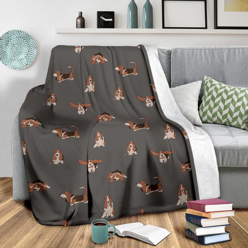 Basset Hound Pattern Print Design 03 Premium Blanket
