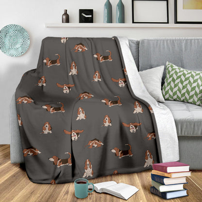 Basset Hound Pattern Print Design 03 Premium Blanket