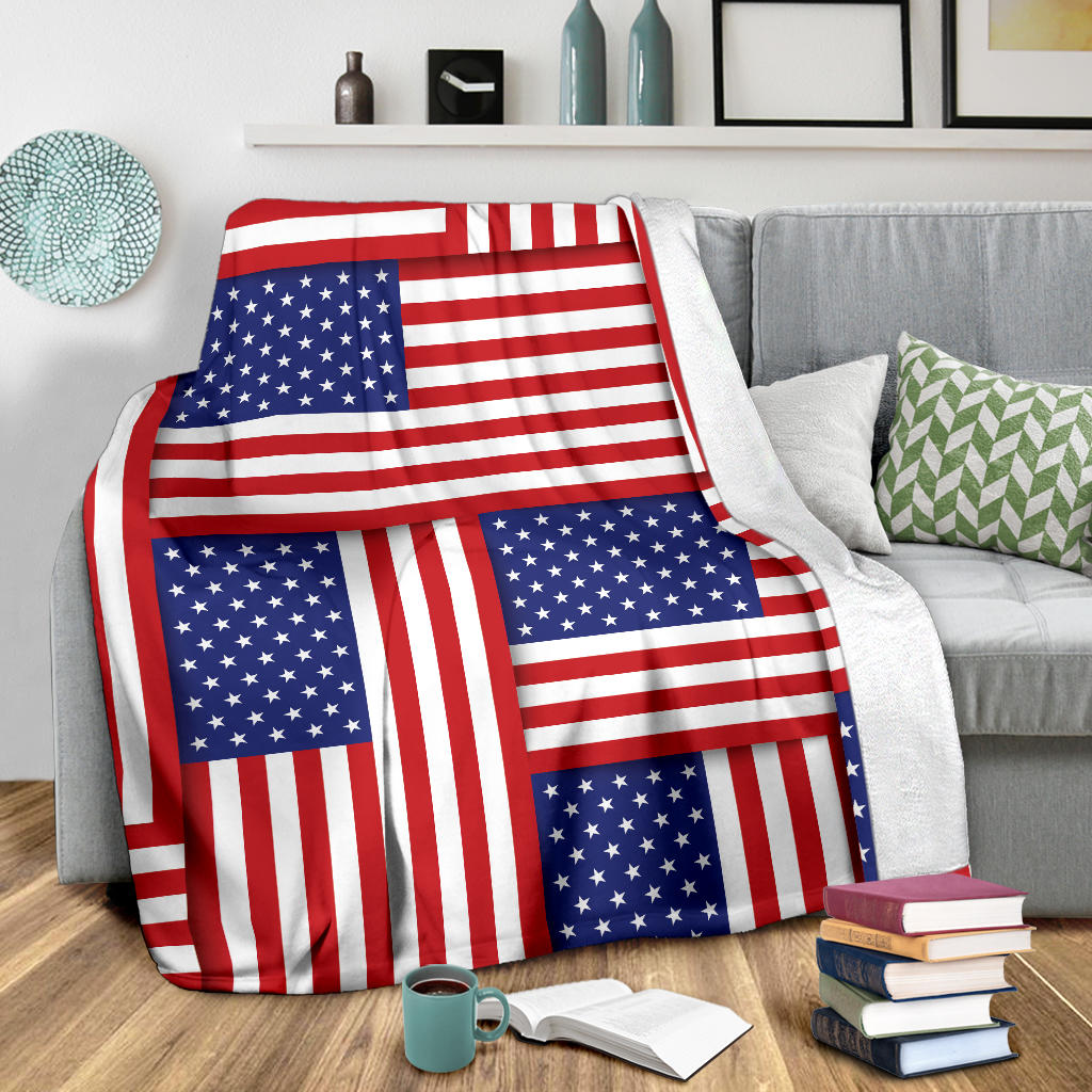 Patriotic US Flag Pattern Print Design A01 Premium Blanket