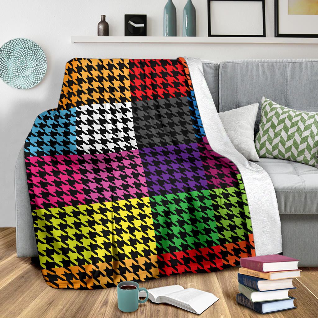 Houndstooth Colorful Pattern Print Design 01 Premium Blanket