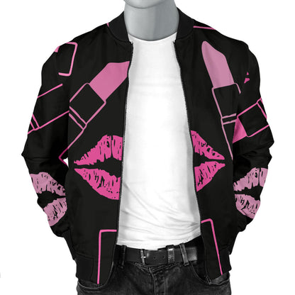 Lipstick Pink Pattern Print Design 01 Men Bomber Jacket