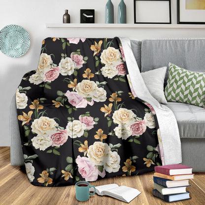 Rose Pattern Print Design A01 Premium Blanket