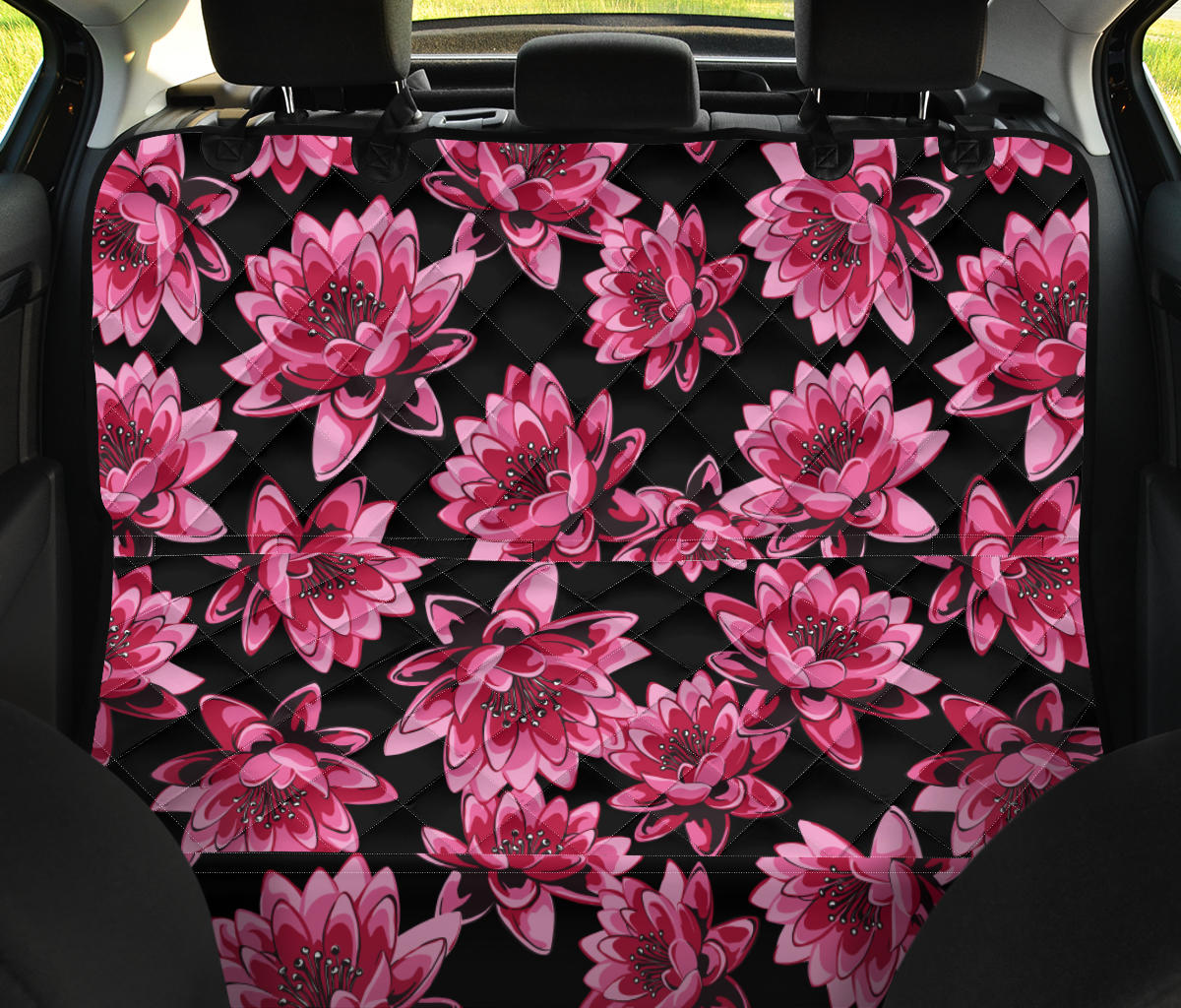 Lotus Pattern Print Design 03 Rear Dog Car Seat Cover Hammock