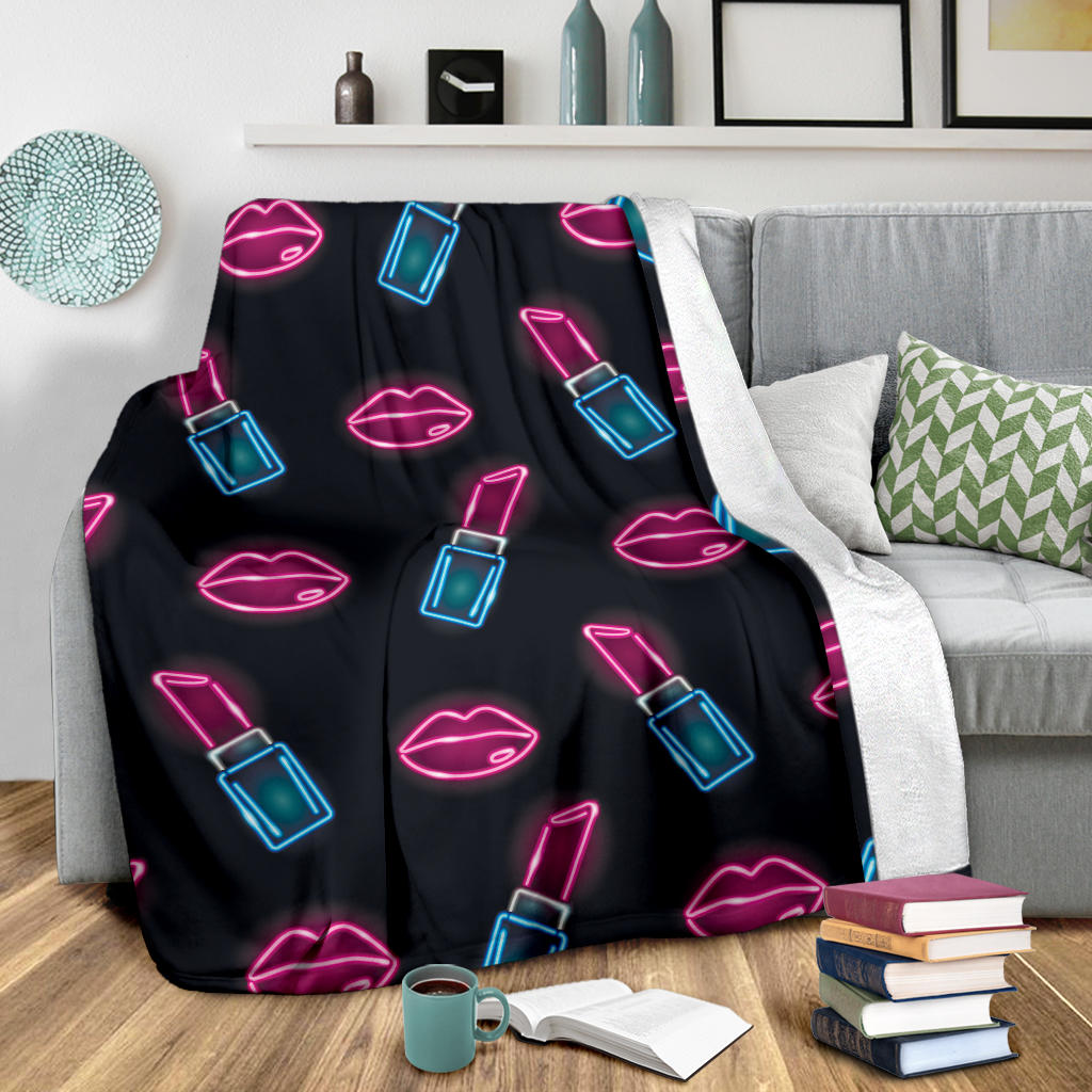 Lipstick Color Neon Pattern Print Design 03 Premium Blanket
