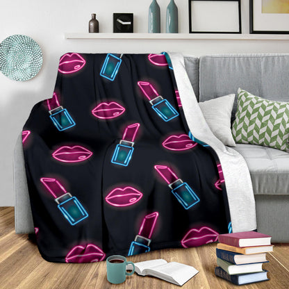 Lipstick Color Neon Pattern Print Design 03 Premium Blanket