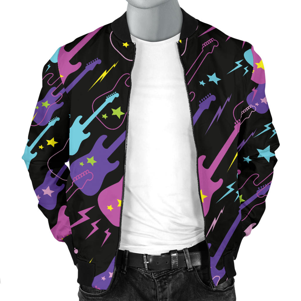 Electric Guitar Pattern Print Design 02 Men Bomber Jacket