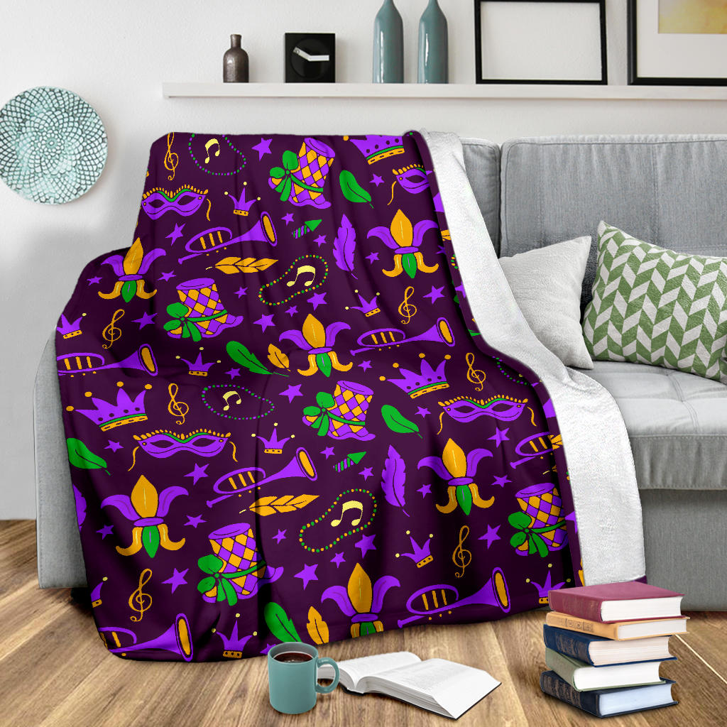 Mardi Gras Pattern Print Design 08 Premium Blanket
