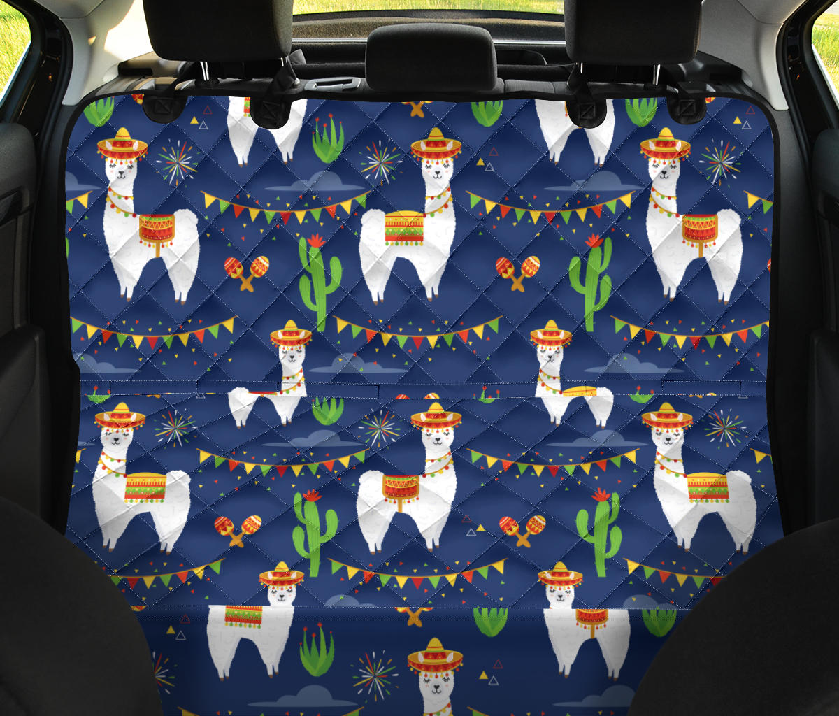 Llama Cactus Pattern Print Design 05 Rear Dog Car Seat Cover Hammock