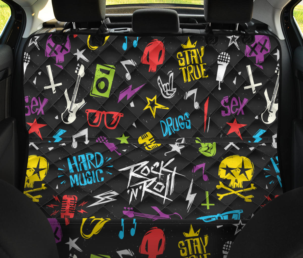 Rock and Roll Pattern Print Design A02 Rear Dog Car Seat Cover Hammock