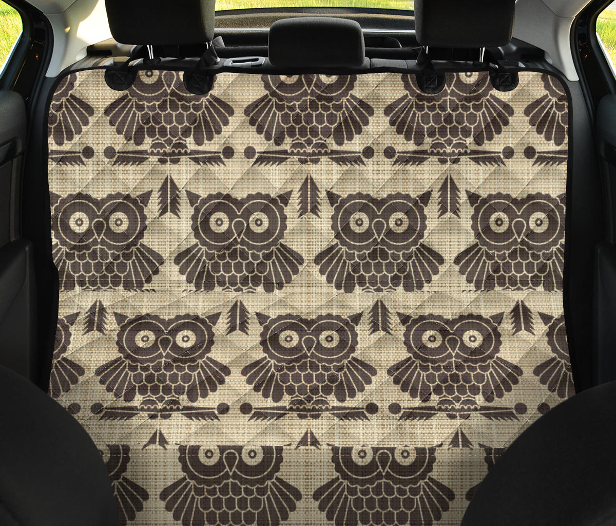 Owl Pattern Print Design A01 Rear Dog Car Seat Cover Hammock