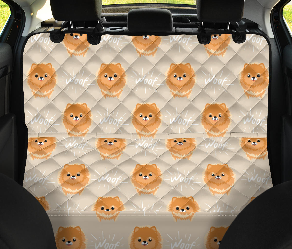 Pomeranians Pattern Print Design A04 Rear Dog Car Seat Cover Hammock