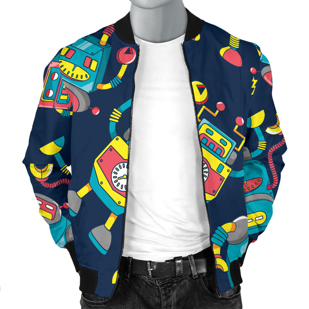 Robot Pattern Print Design A05 Men Bomber Jacket