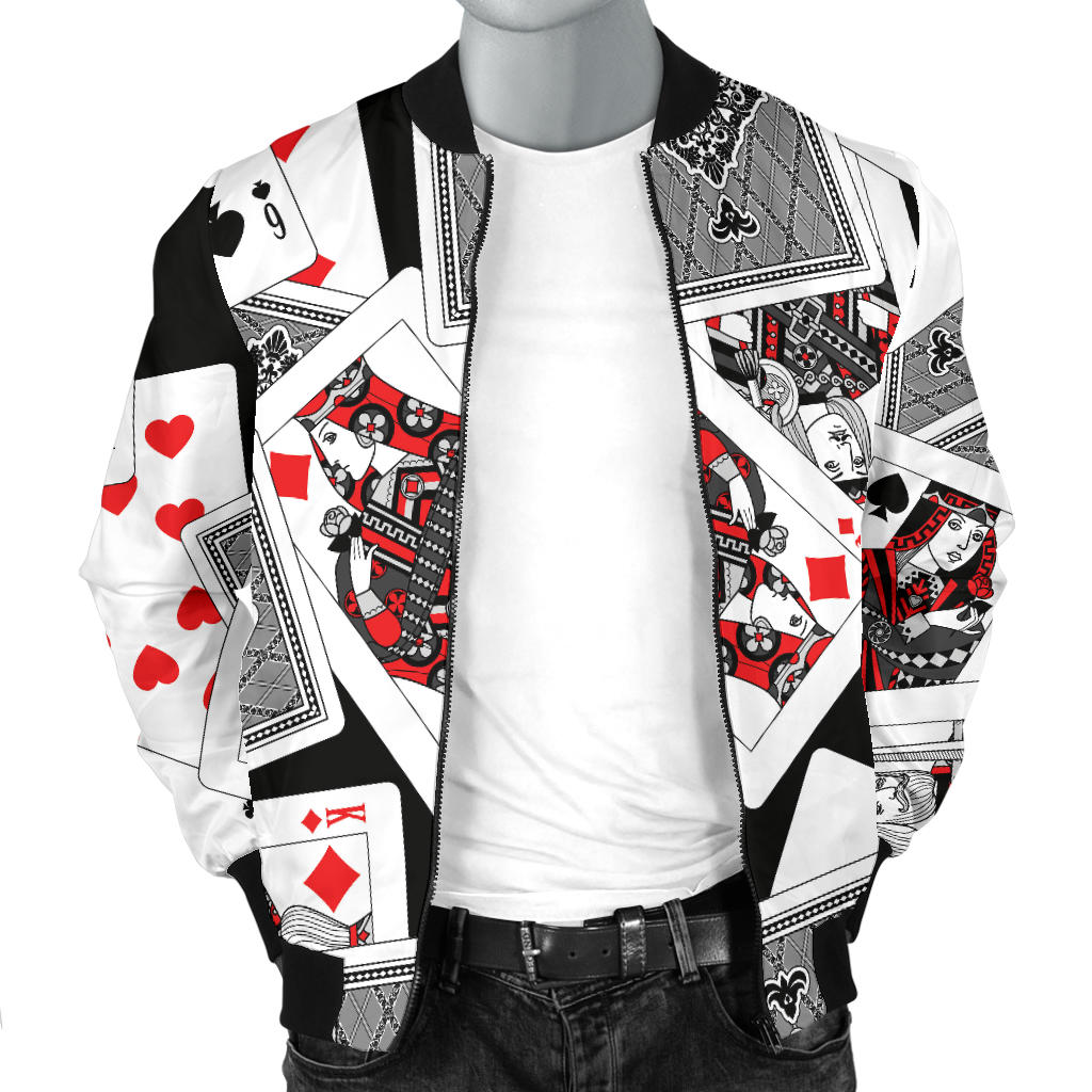 Poker Cards Pattern Print Design A04 Men Bomber Jacket
