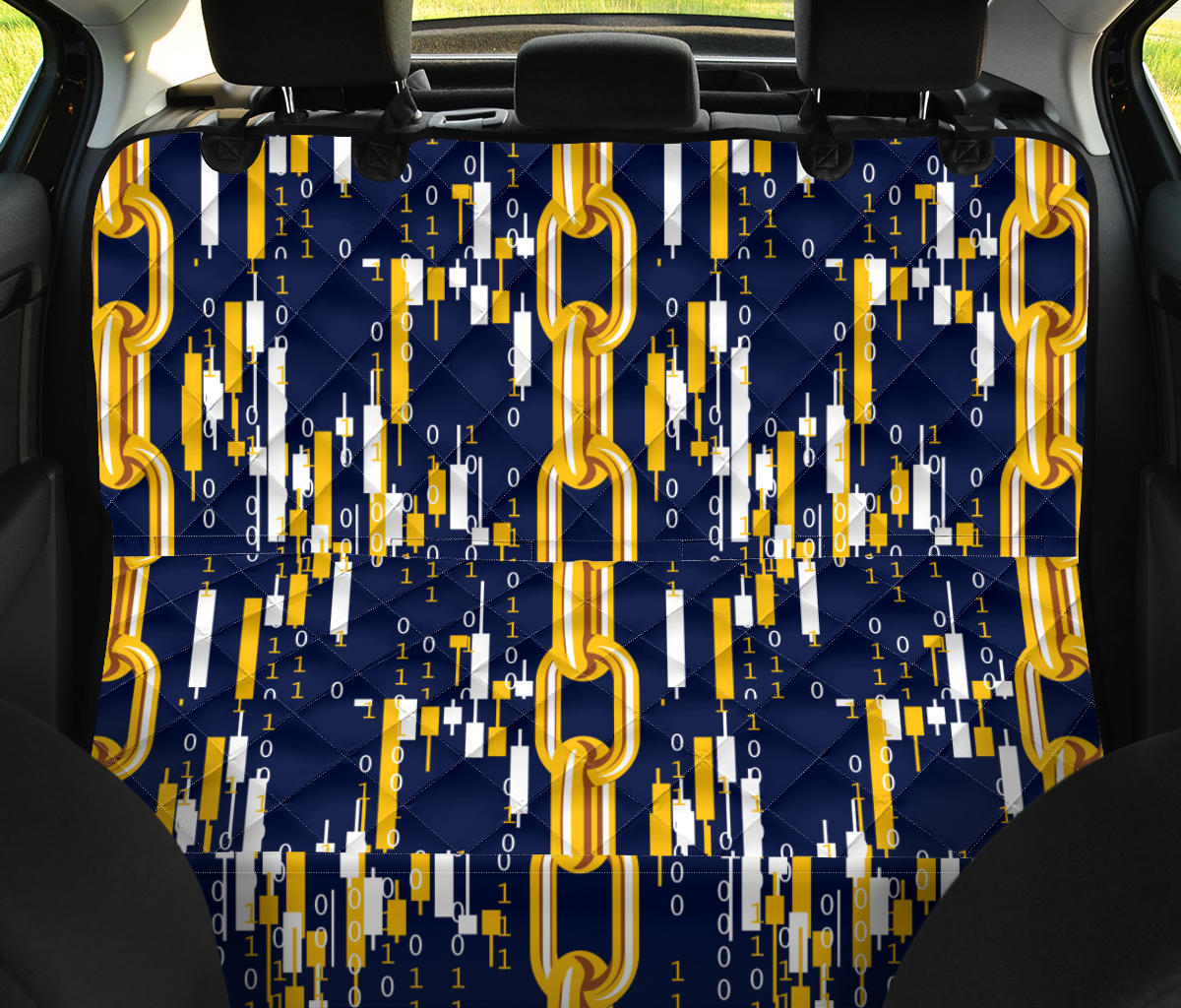 Cryptocurrency Chain Pattern Print Design 03 Rear Dog Car Seat Cover Hammock