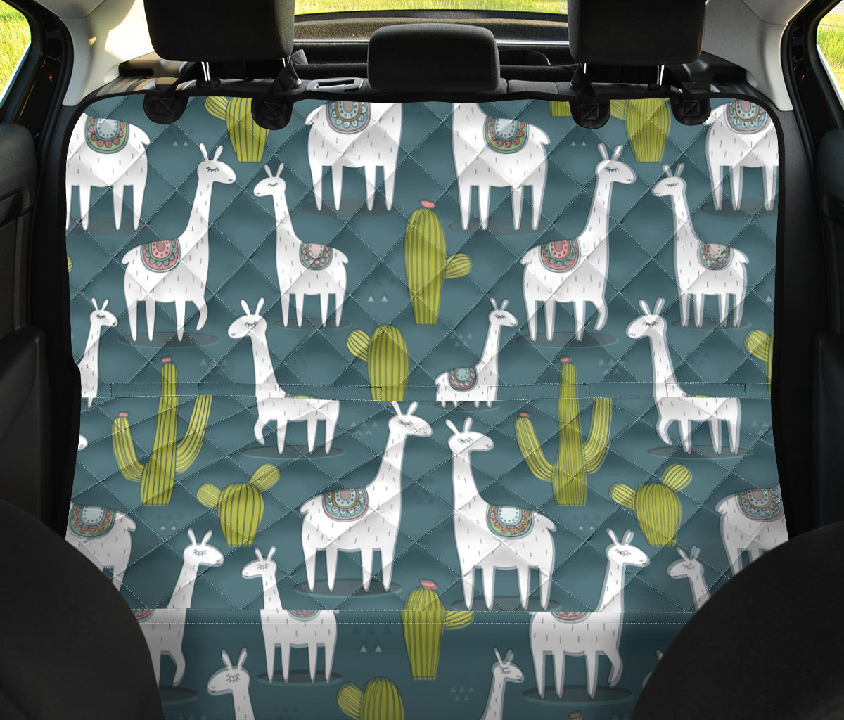 Llama Cactus Pattern Print Design 03 Rear Dog Car Seat Cover Hammock