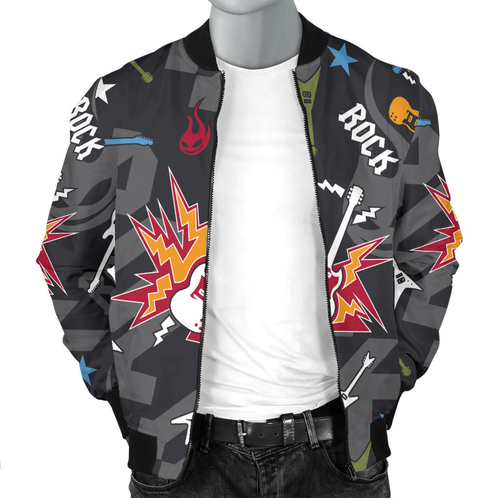 Rock and Roll Pattern Print Design A01 Men Bomber Jacket