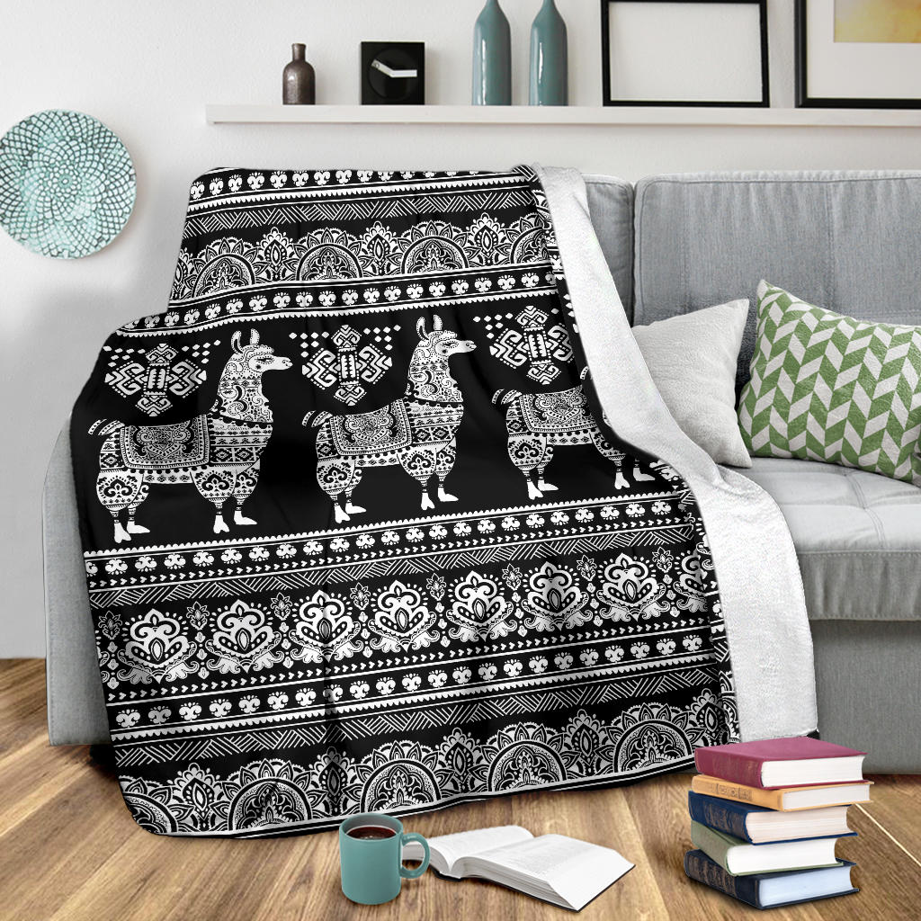 Llama Aztec Style Pattern Print Design 01 Premium Blanket