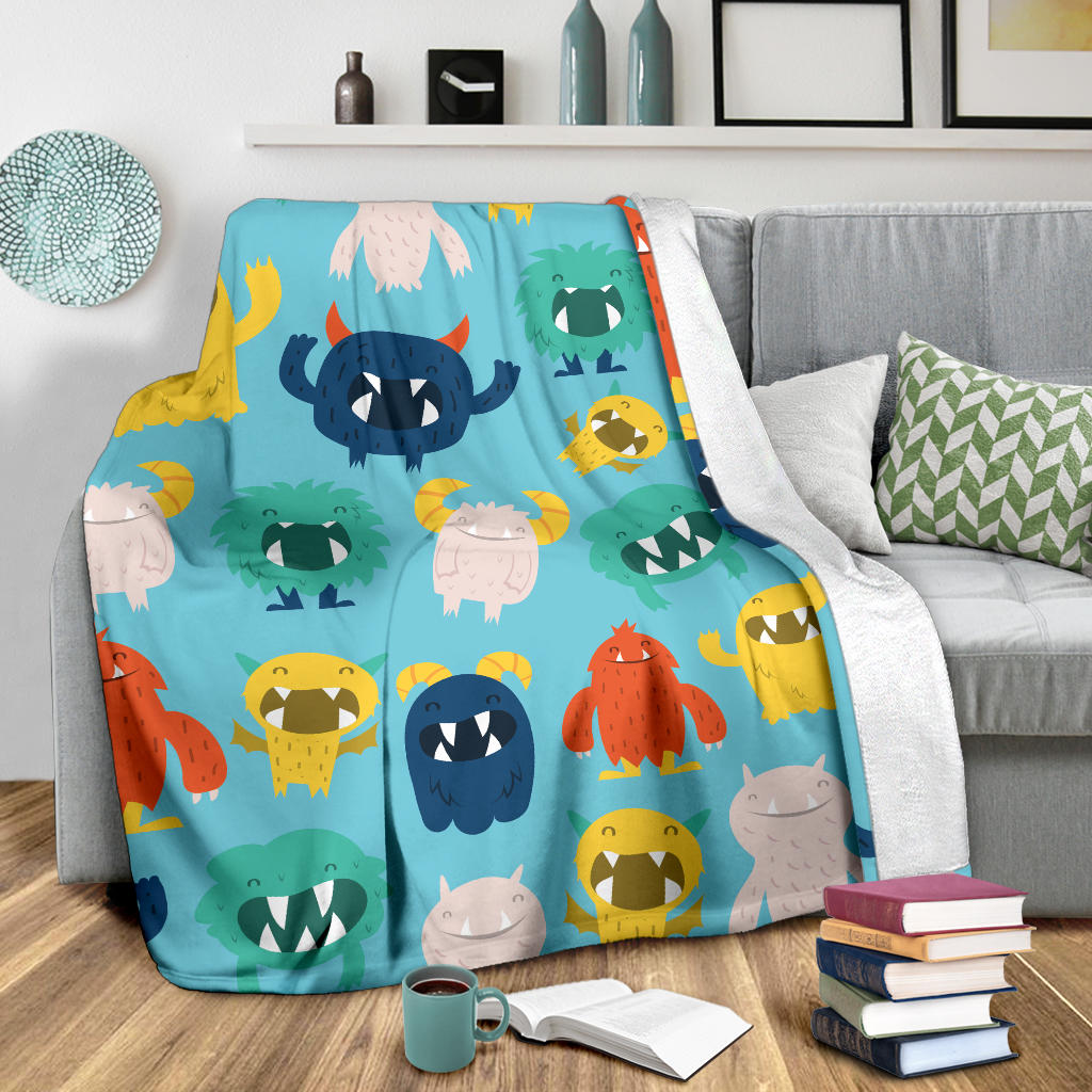 Monster Cartoon Pattern Print Design 03 Premium Blanket