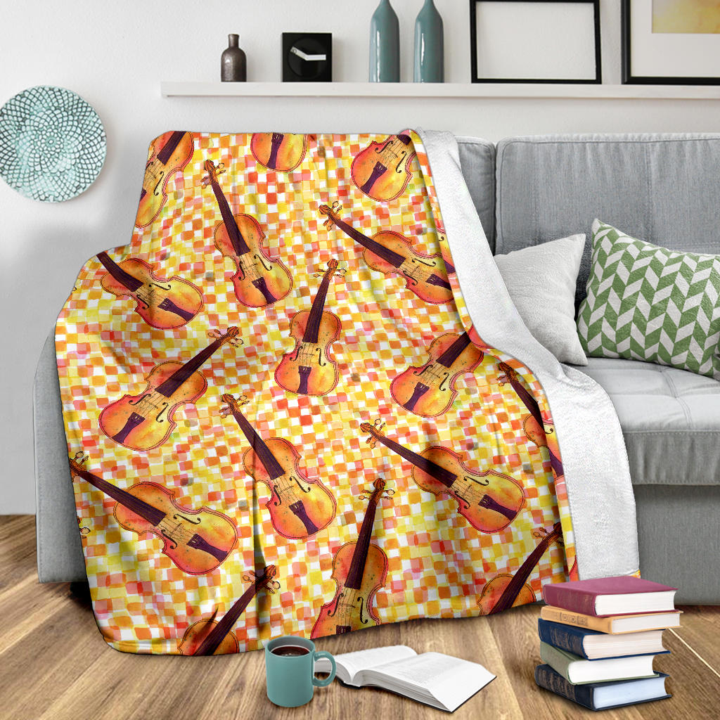 Violin Pattern Print Design 03 Premium Blanket