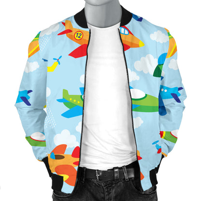 Airplane Colorful Pattern Print Design 01 Men Bomber Jacket