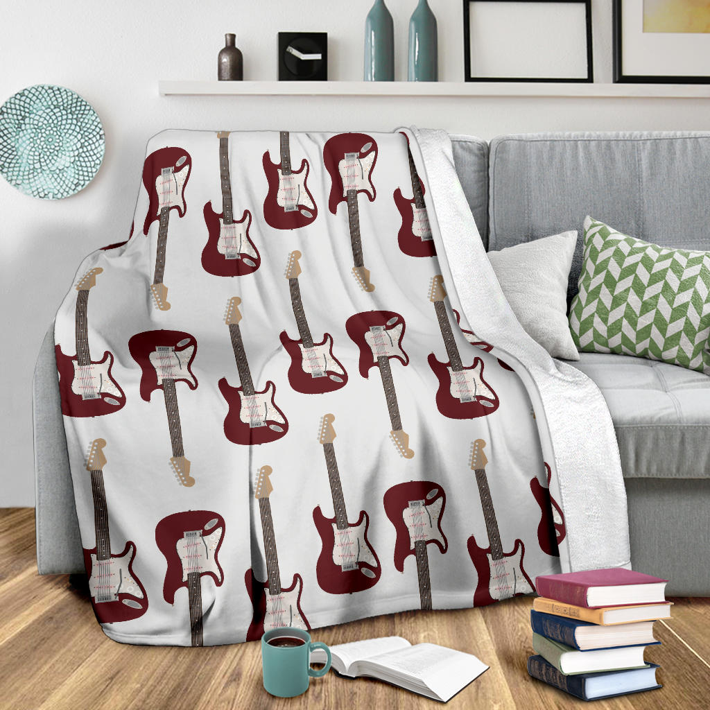 Bass Guitar Pattern Print Design 03 Premium Blanket