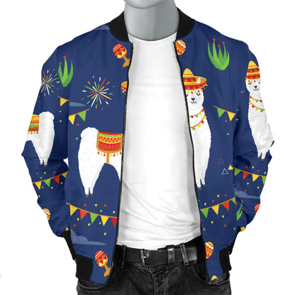 Llama Cactus Pattern Print Design 05 Men Bomber Jacket