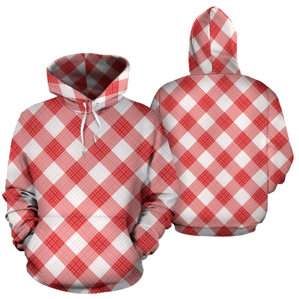 Gingham Red Pattern Print Design 01 Pullover Hoodie
