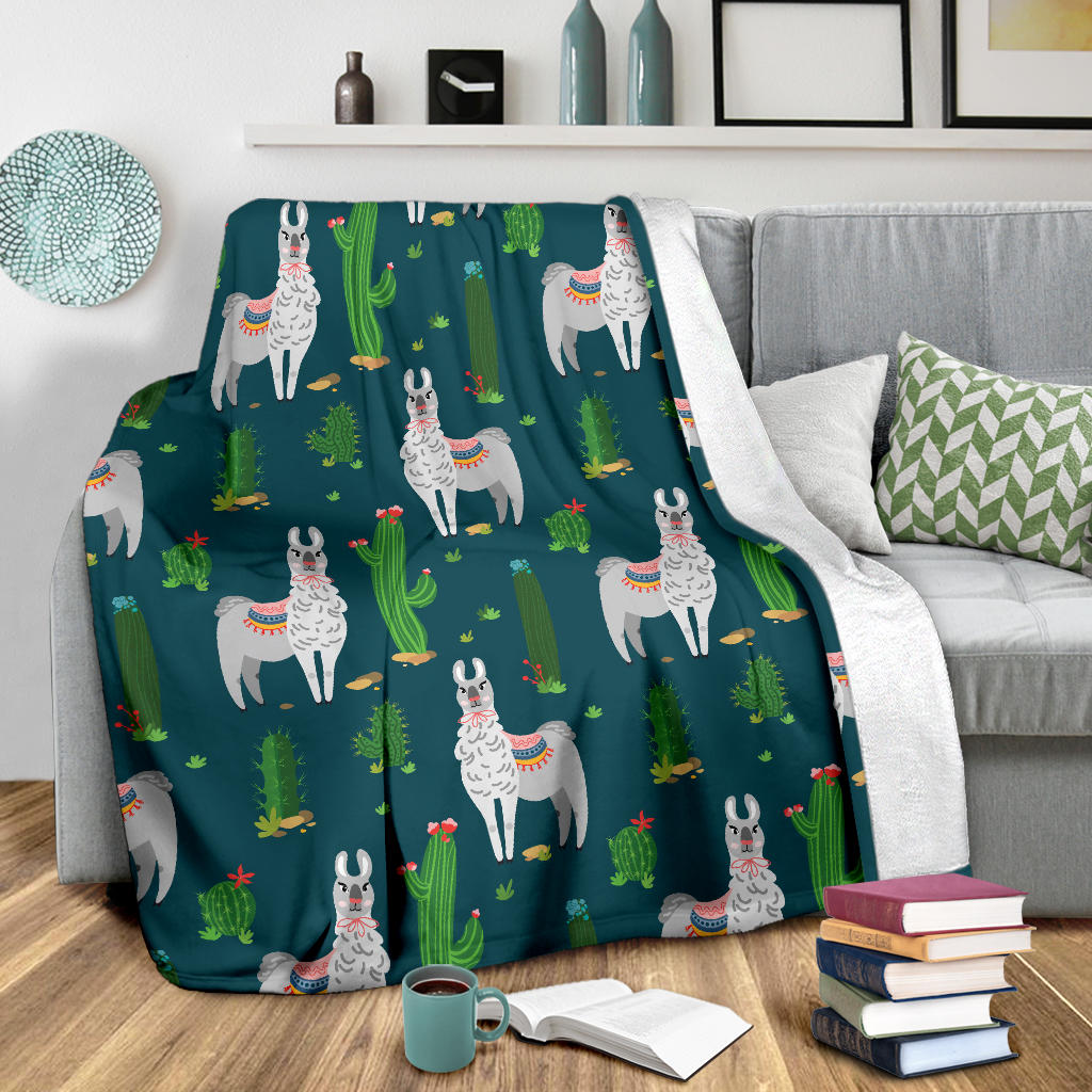 Llama Cactus Pattern Print Design 013 Premium Blanket