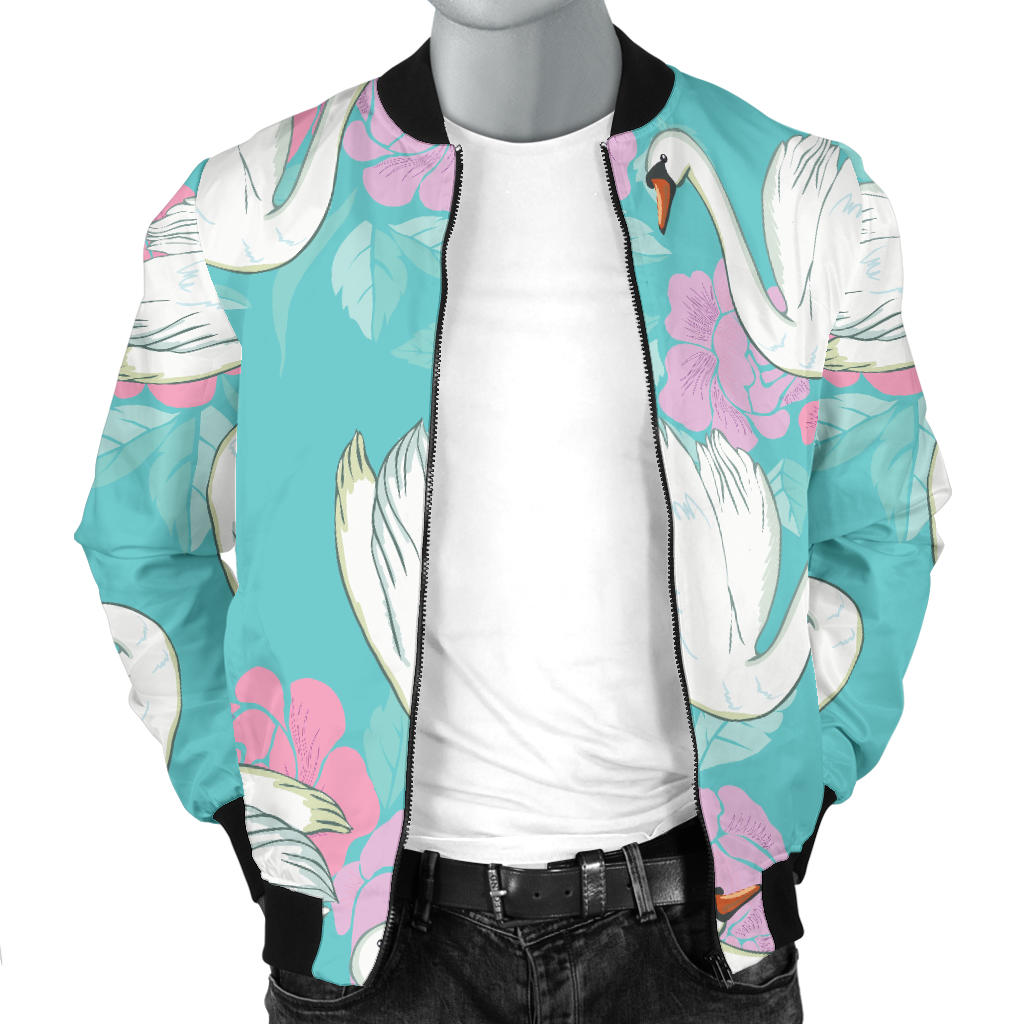 Swan Pattern Print Design 03 Men Bomber Jacket