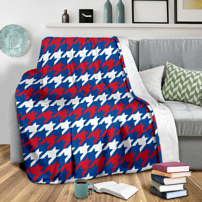 Patriotic Houndstooth Pattern Print Design A02 Premium Blanket