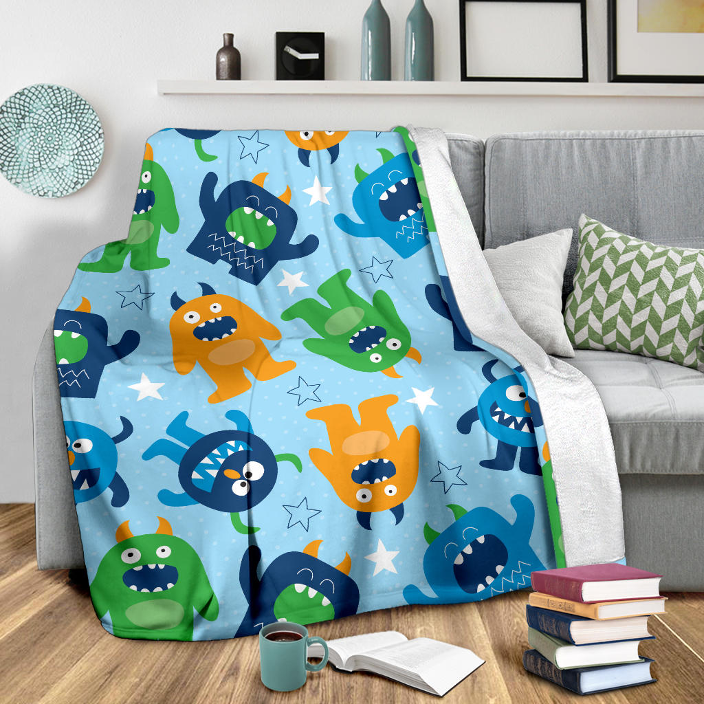 Monster Cartoon Pattern Print Design 04 Premium Blanket