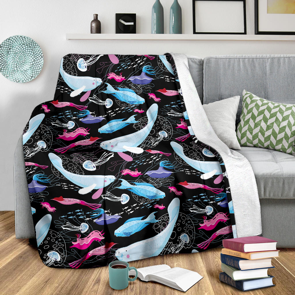 Manatee Pattern Print Design 02 Premium Blanket