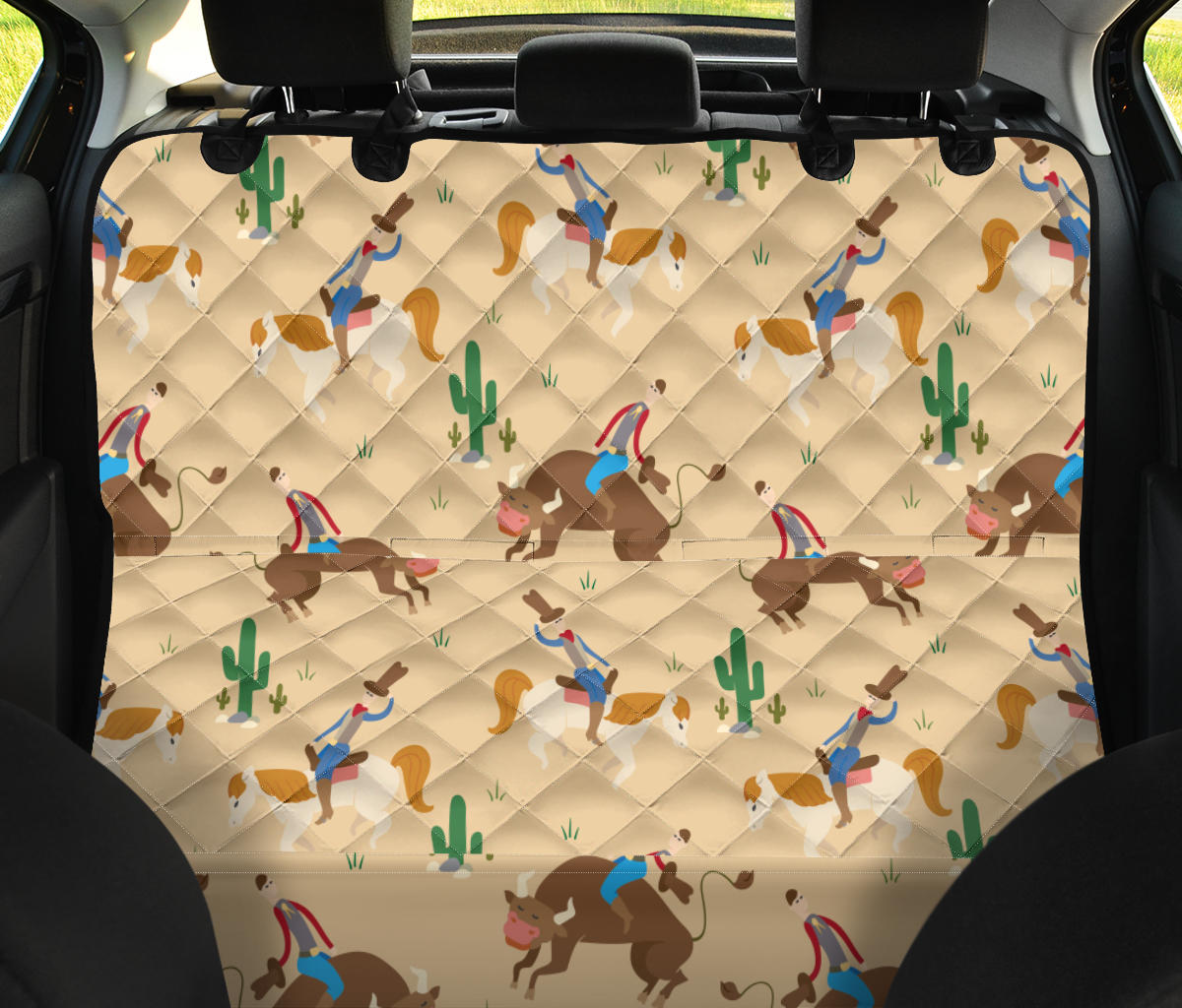 Rodeo Pattern Print Design A02 Rear Dog Car Seat Cover Hammock