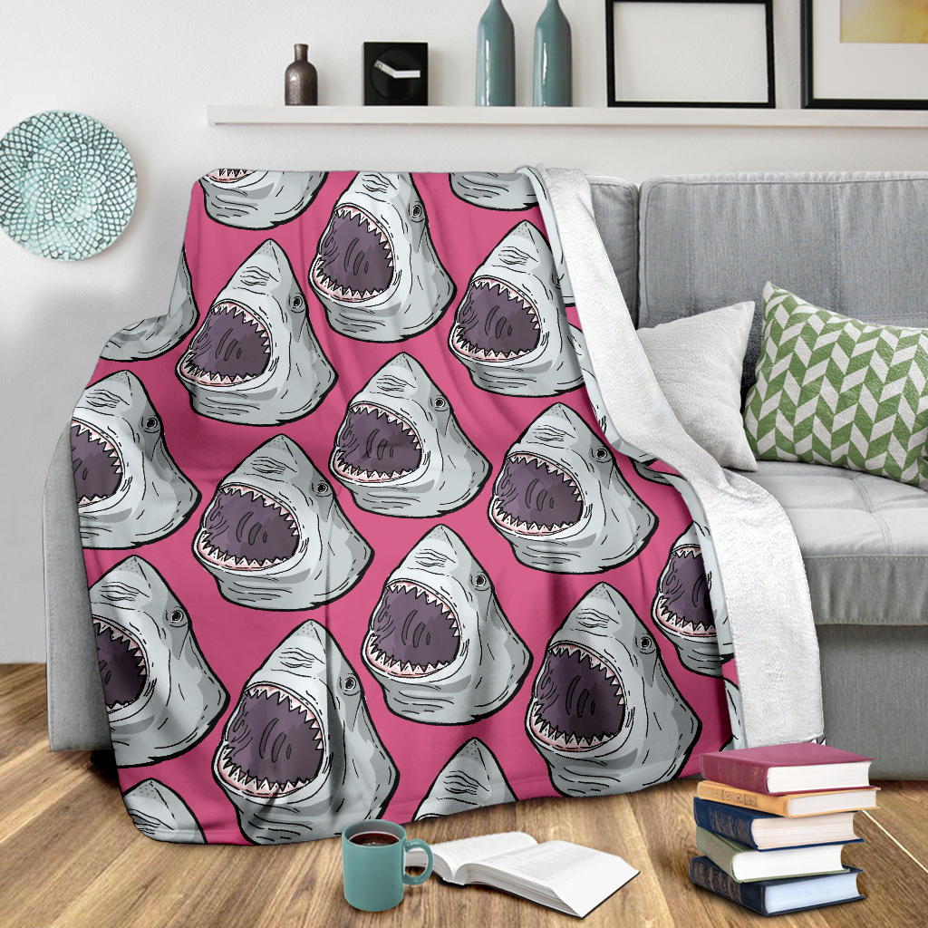 Great White Shark Pattern Print Design 01 Premium Blanket