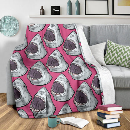 Great White Shark Pattern Print Design 01 Premium Blanket