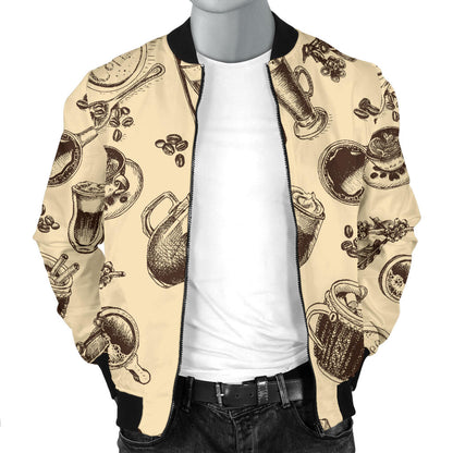 Coffee Pattern Print Design 05 Men Bomber Jacket