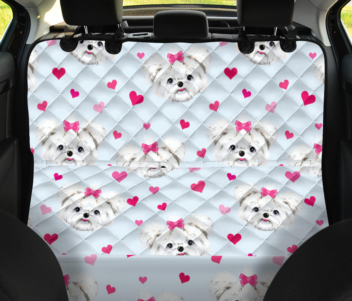 Maltese Pattern Print Design 03 Rear Dog Car Seat Cover Hammock