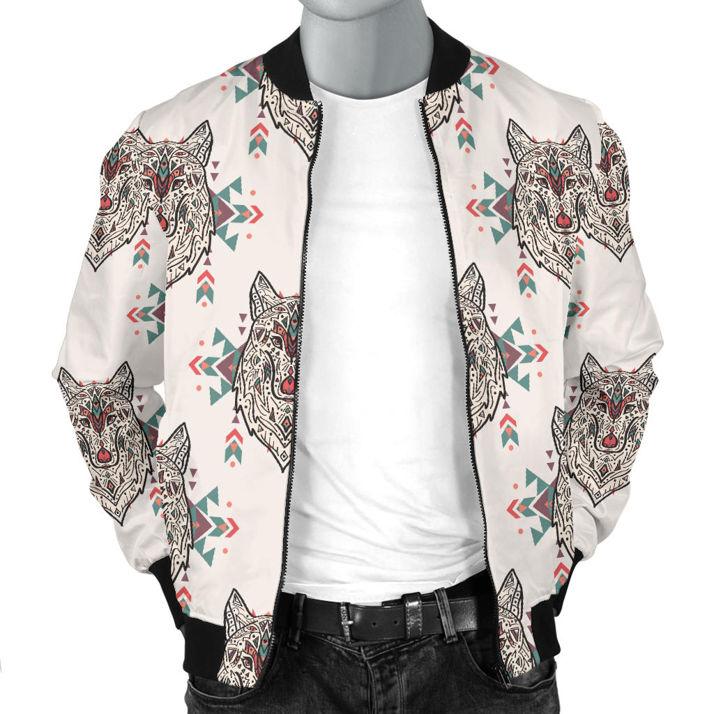 Aztec Wolf Pattern Print Design 01 Men Bomber Jacket