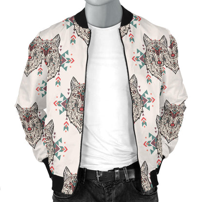 Aztec Wolf Pattern Print Design 01 Men Bomber Jacket