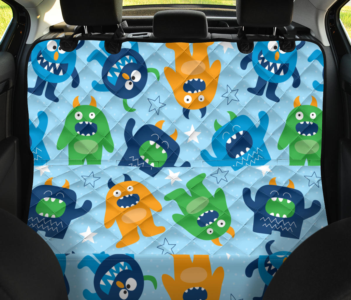 Monster Cartoon Pattern Print Design 04 Rear Dog Car Seat Cover Hammock