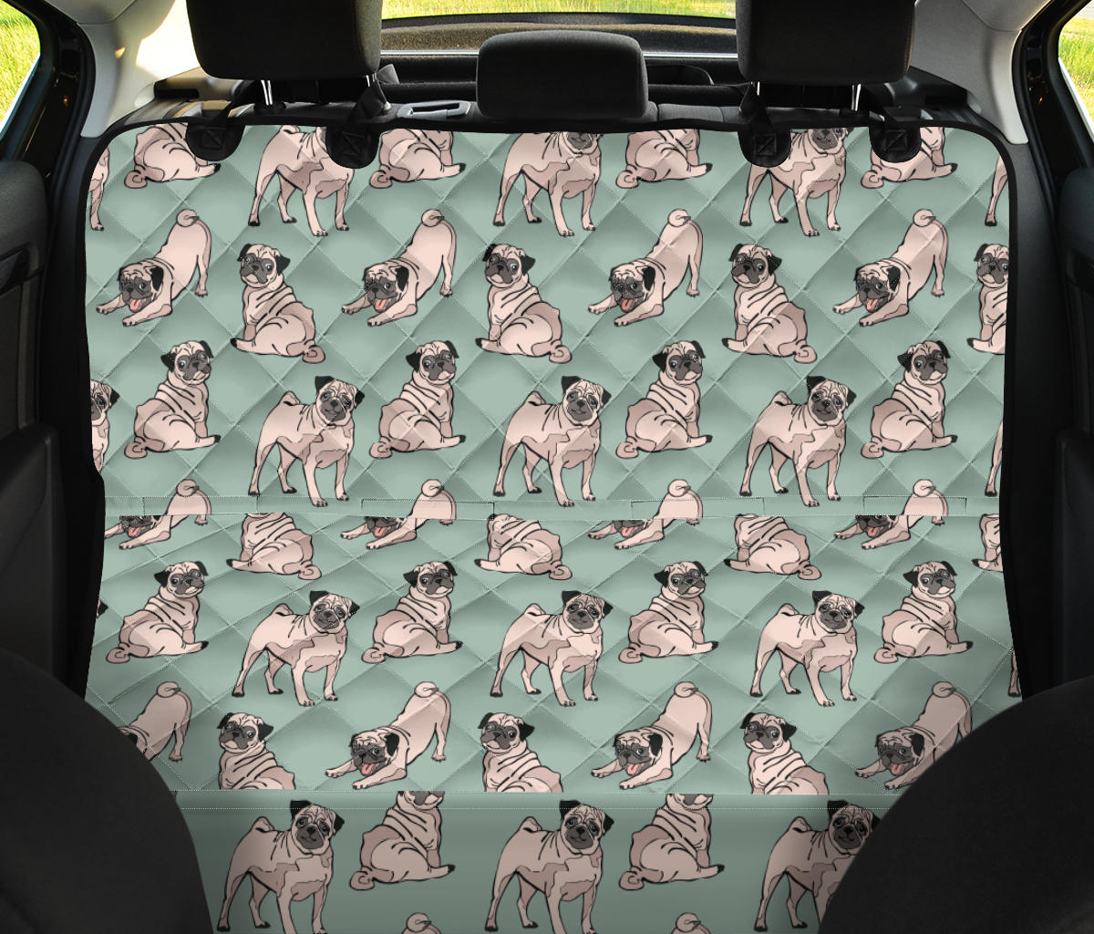 Pug Pattern Print Design A01 Rear Dog Car Seat Cover Hammock