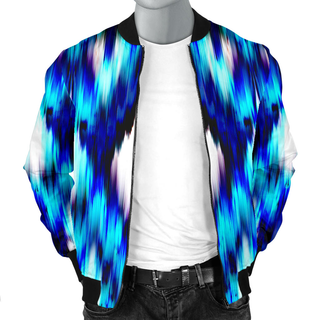 Ikat Blue Pattern Print Design 01 Men Bomber Jacket