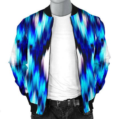 Ikat Blue Pattern Print Design 01 Men Bomber Jacket